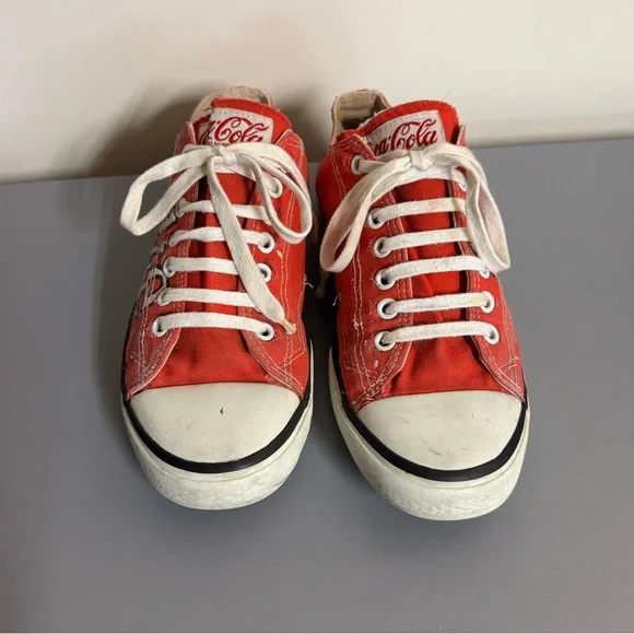 Vintage 80s Coca-Cola Canvas Sneakers Red Low-Top | Size 7 Retro Streetwear - Picture 2 of 11